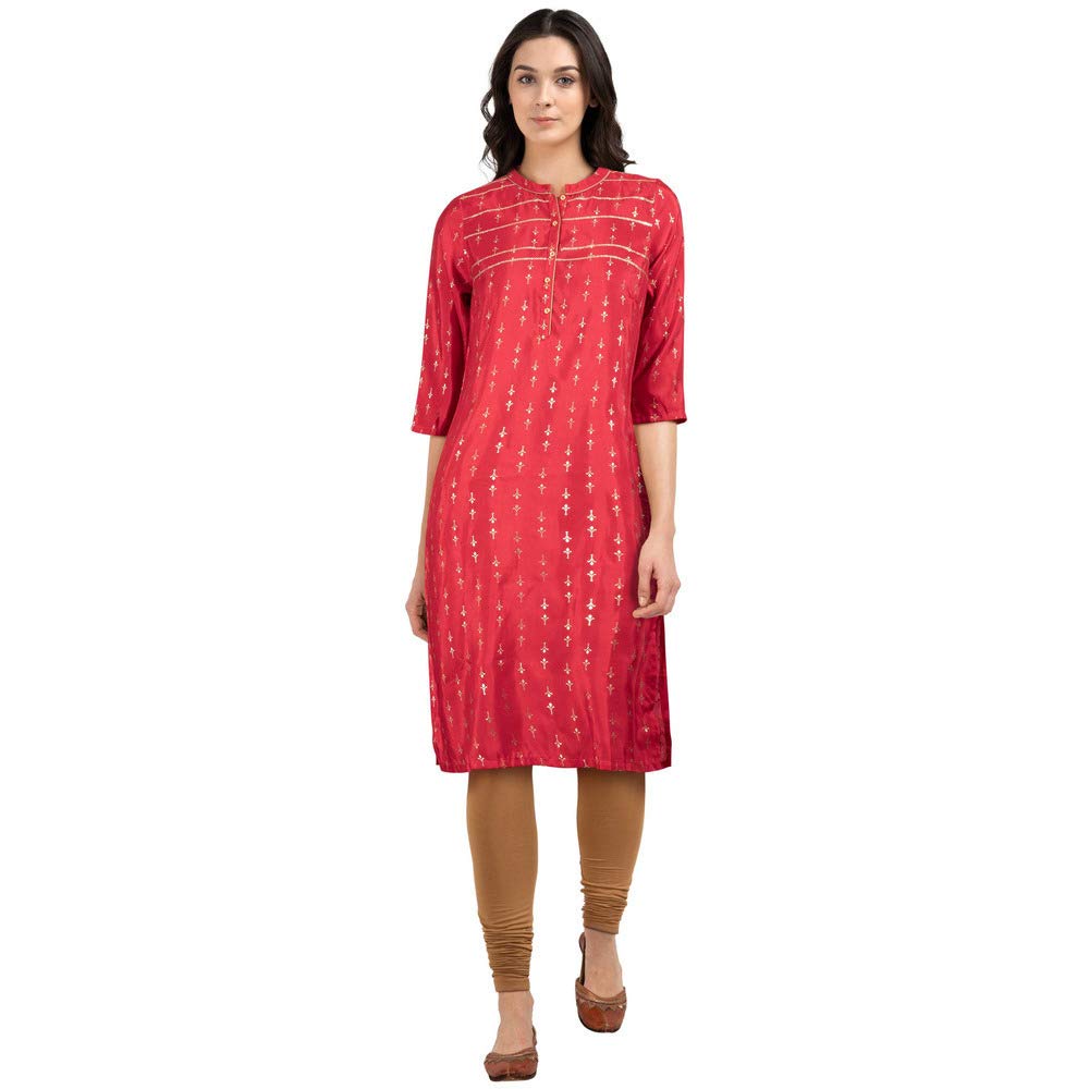 Aurelia WomenS Synthetic Solid Straight Kurta (19Fea10459-500191_Red_Large)