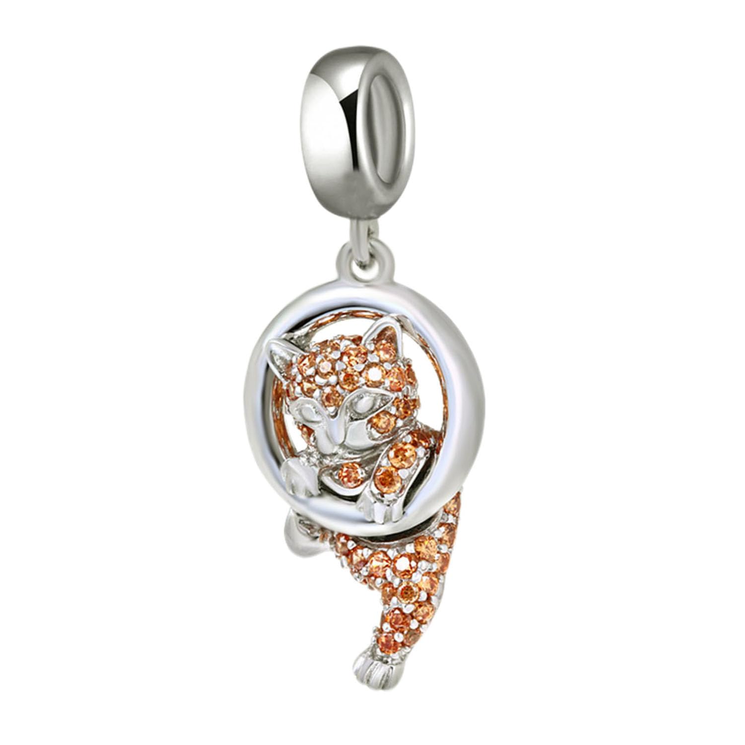 LAMOONY Lucky Cat Charm 925 Sterling Silver Animal Charm Pet Charm Halloween Charm Christmas Charm for Diy Charms Bracelet (Cat)