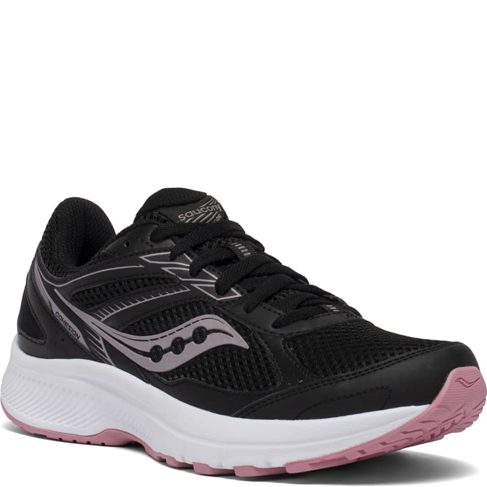Saucony womens Cohesion 14 Road Running Shoe, Black/Pink, 7.5 Wide US