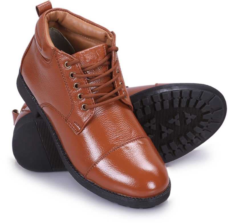 ICEBULL LEATHER Leather TAN Formal Ankle Police Boots for Men (JEU054) (6) 6
