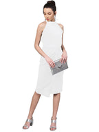 Shasmi Polyester Blend Bodycon Knee-Length WomenS Elegant Halter Neck Pleated Flounce Sleeveless Midi Dress (Dresses For Tops_W