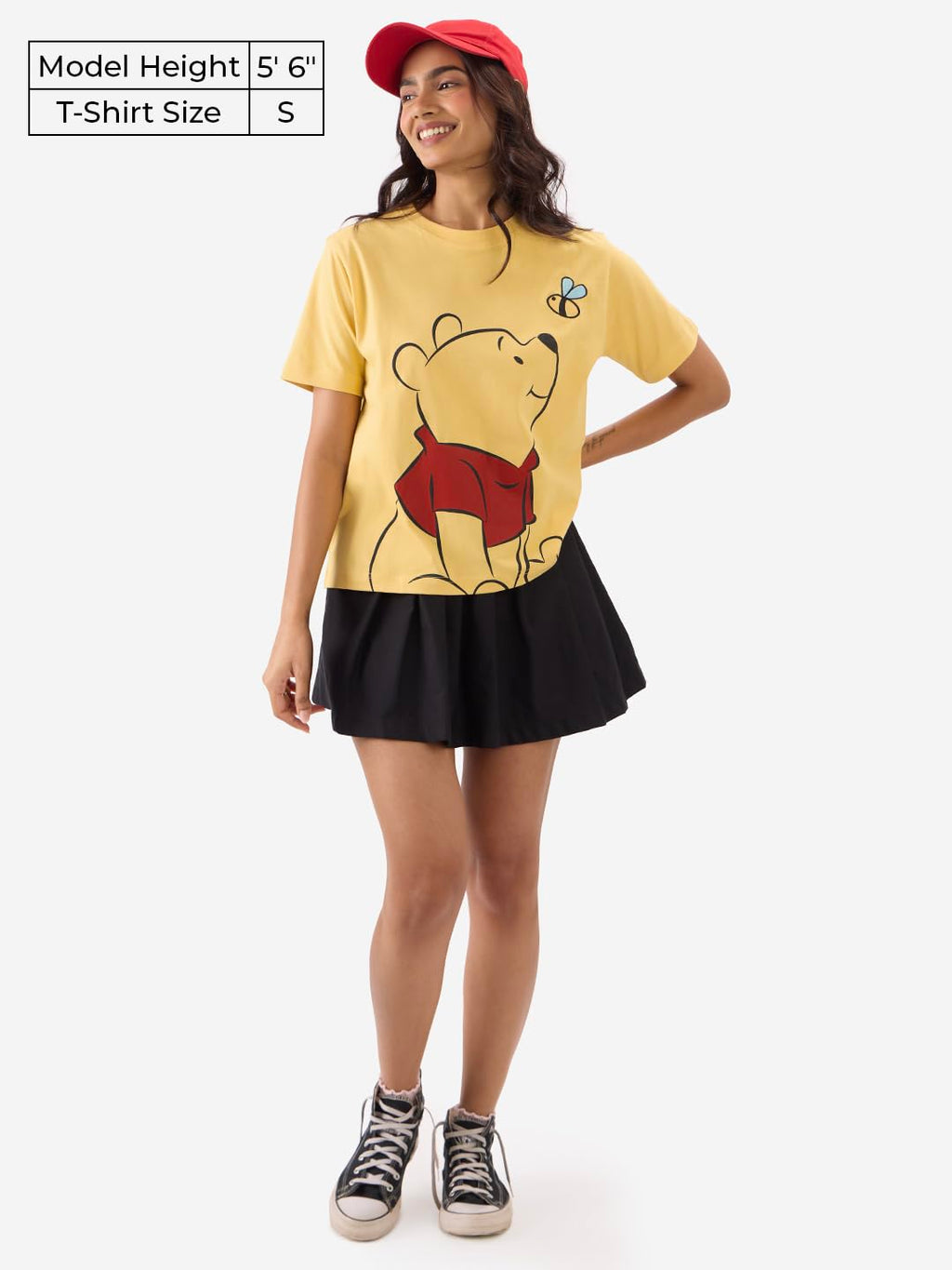 The Souled Store Official Winnie The Pooh: Chasing Bees Women and Girls Short Sleeve Round Neck Yellow Graphic Printed Regular F