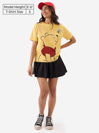 The Souled Store Official Winnie The Pooh: Chasing Bees Women and Girls Short Sleeve Round Neck Yellow Graphic Printed Regular F