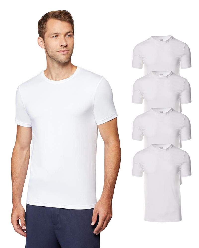 32 DEgREES Mens 4 Pack cool Quick Dry Active Basic crew T-Shirt, White, Small