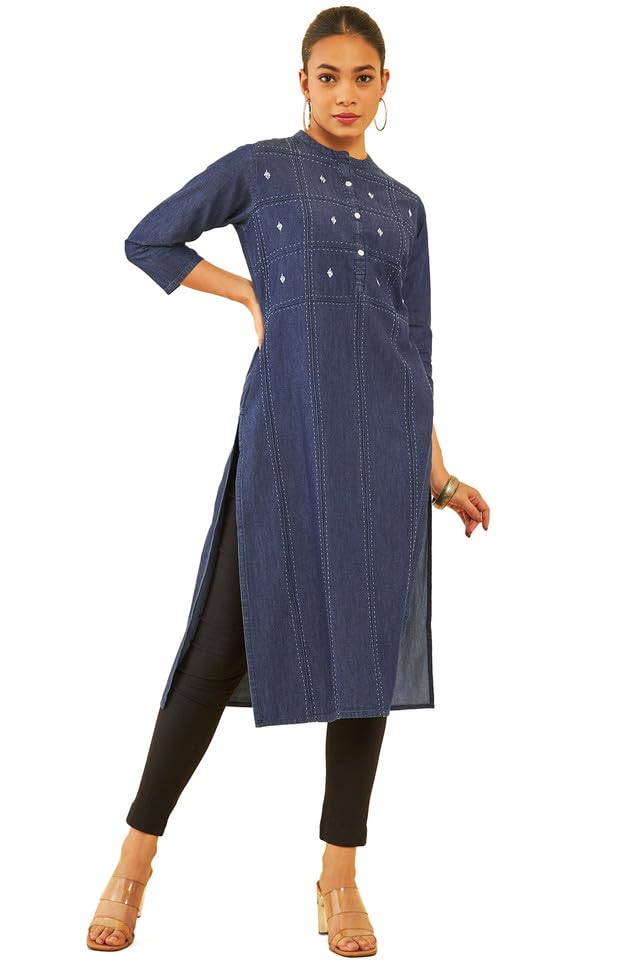 Soch Women Cotton Embroidered Straight Kurta