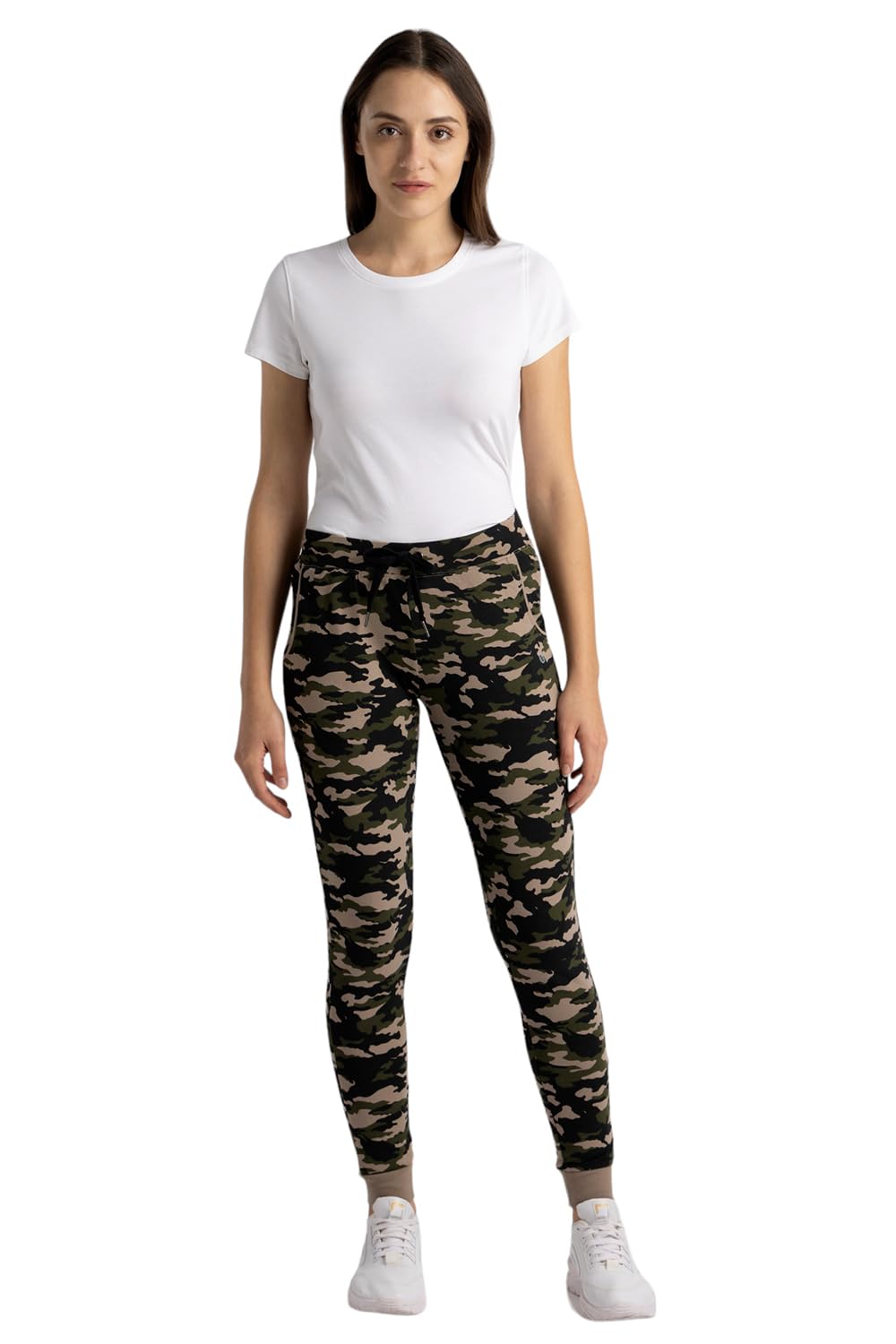 Van Heusen Women Athleisure 4 Way Stretch Joggers  Combed Cotton Spandex  Functional Pocket,Allover Print_Army Camo_Xl