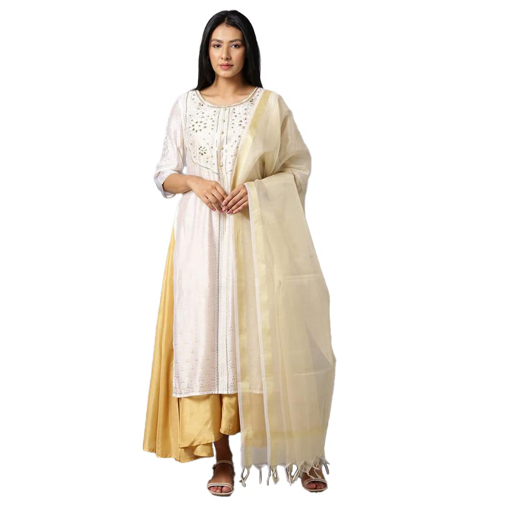 Aurelia Women'S Viscose White Gotta Patti Kurta And Dupatta Set Below The Knee Dress (22Aud10366-502044 M)