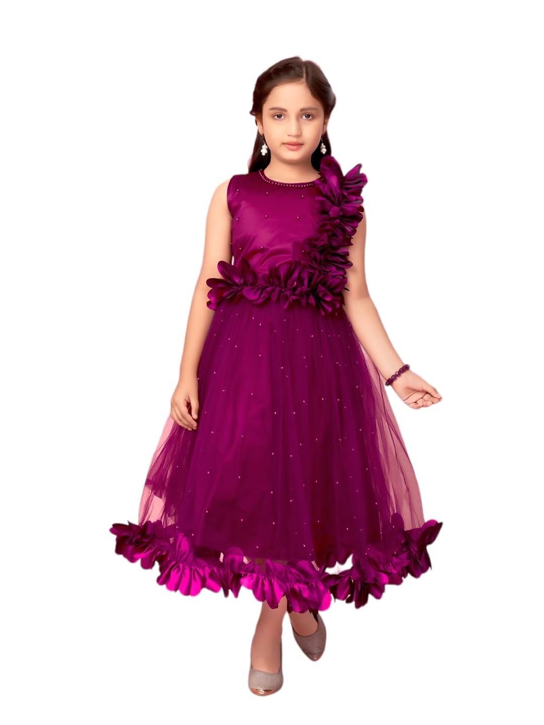 Aarika Girls Nylon A-Line Maxi Dress (New_G-16000_Purple