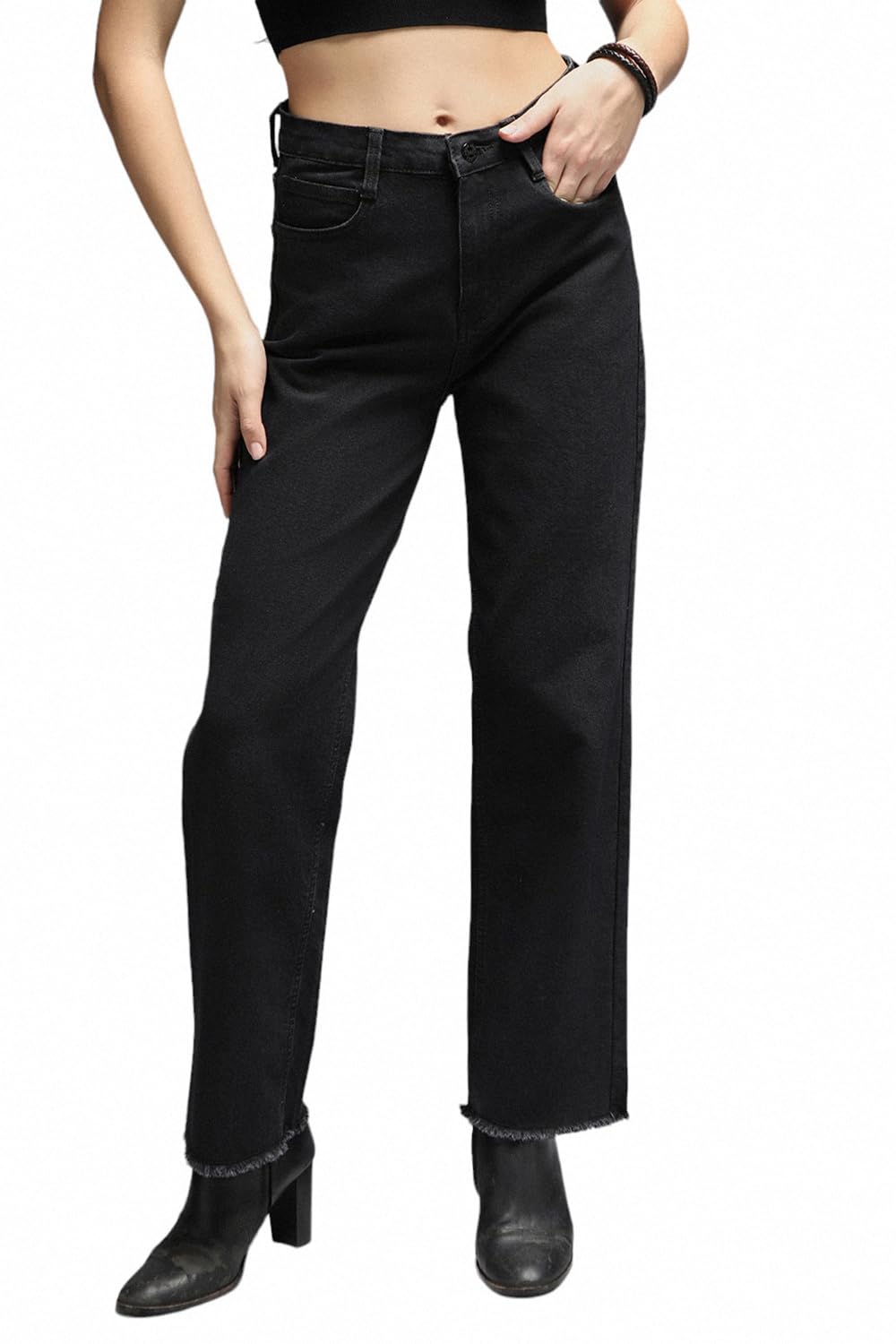 High Star Women 90S Straight Fit High-Rise Clean Look Stretchable Jeans