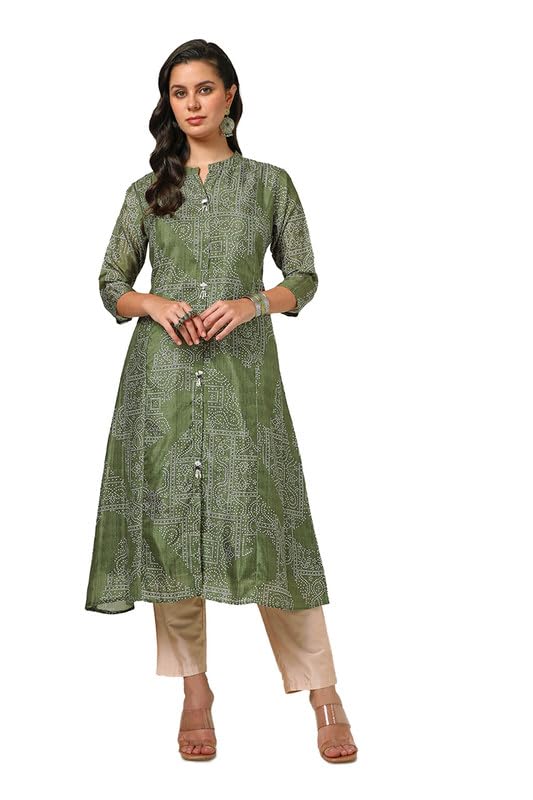 Soch Womens Green Art Silk Bandhani Print Kurta