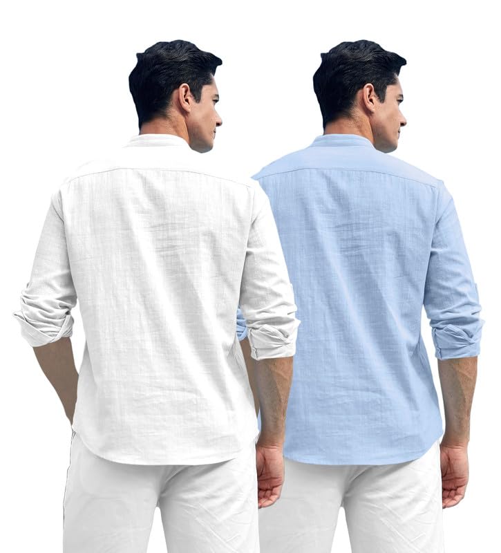 Royalscout Combo Of MenS Solid Cotton Blend Full Sleeve Straight Kurta Shirt (Pack Of 2)