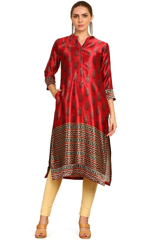 Soch Women Ethnic Motif Printed Mashru Mandarin Collar Kurta
