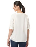 FYLTR Womens Fashion V-Neck Top with Roll-up Sleeves