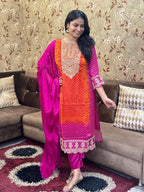 ANNI DESIGNER Women s Straight Embroidered Rayon Blend Kurta with Pants and Dupatta, Pink, 48