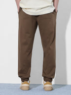 The Souled Store Solids: Chocolate Brown Men and Boys Drawstringed Cotton Blend Baggy Fit Oversized Joggers