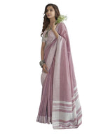 Satrani Womens Cotton Self Woven Saree with Unstitched Blouse Piece (3095S732N_Light Pink & White)