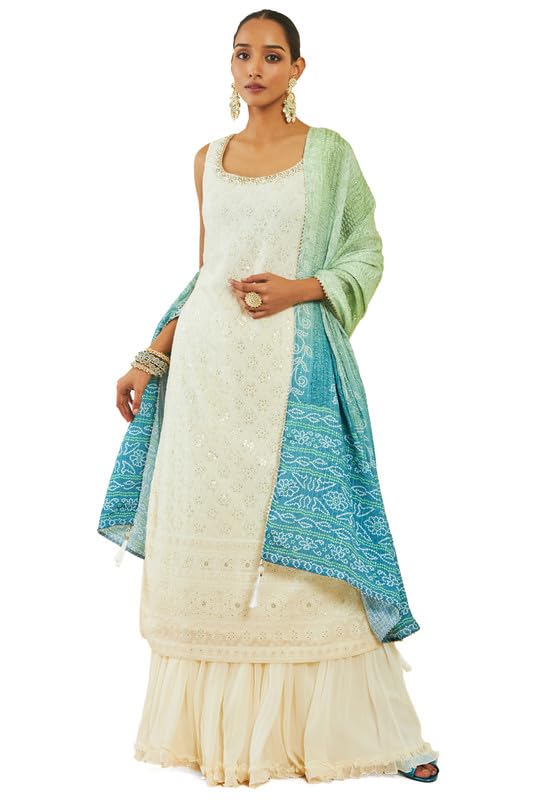 Soch Womens Off-White Georgette Floral Embroidered Suit Set With Sequin Embellishments