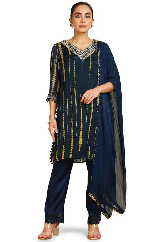 Soch Women Abstract Print Chinon Suit Set with Faux Mirrors & Sequins