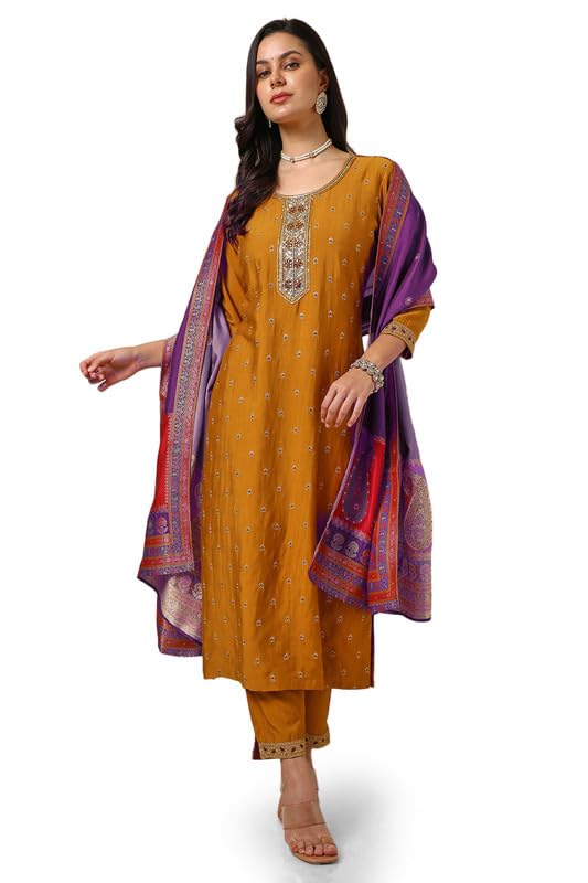 Soch Women Silk Blend Embroidered Suit Set with Zardosi