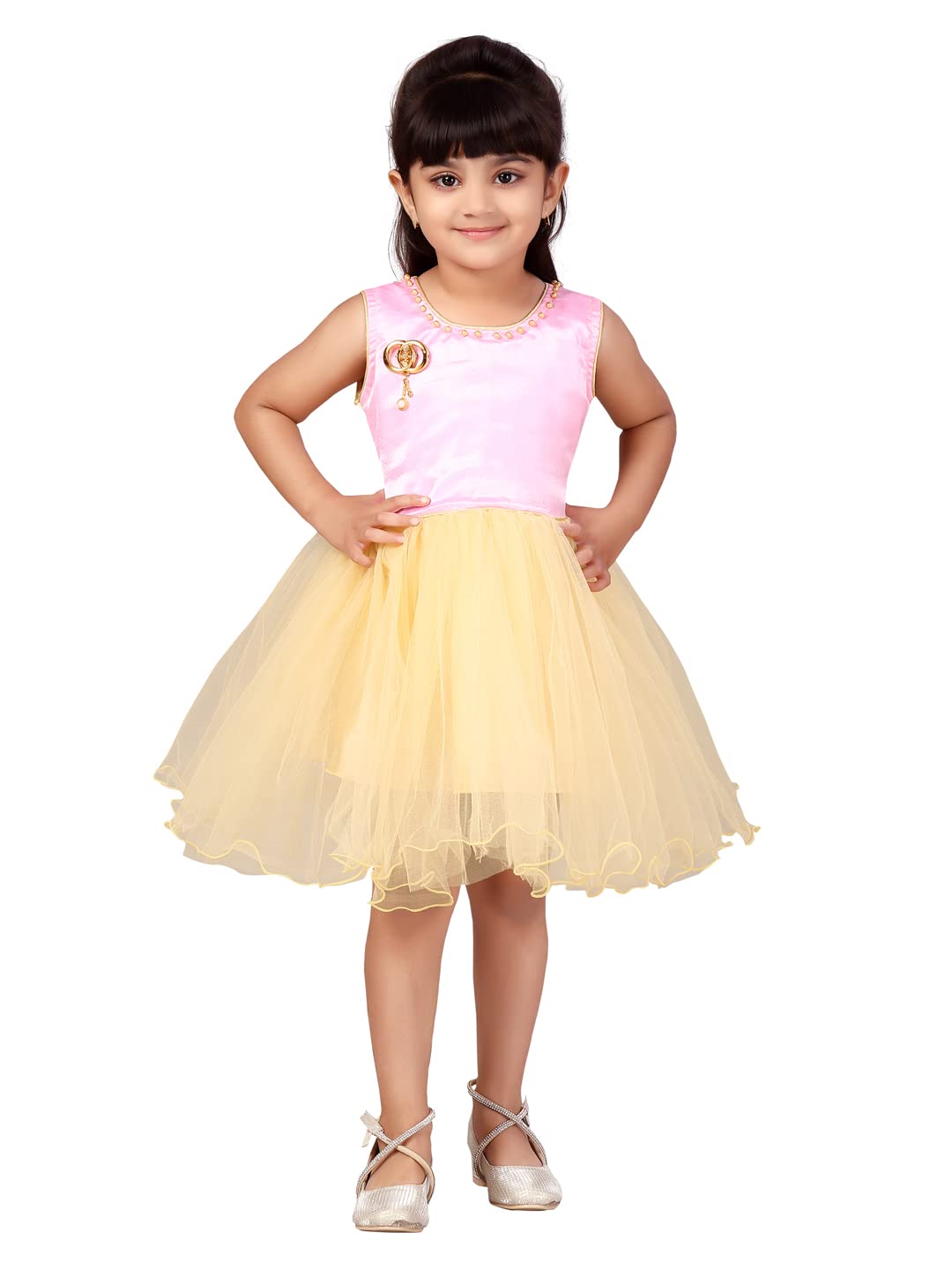 Aarika Girls Pink Color Solid Net Frock