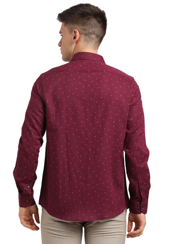 Turtle Men Cotton Linen Slim Fit Formal Shirt Maroon
