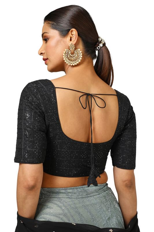 Soch Womens Black Georgette Embroidered Padded Blouse With Sequins
