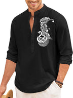 Finivo Fashion MenS Printed Cotton Blend Short Kurta With Artistic Chest Design | Stylish Full Sleeve Casual Kurta With Mandarin