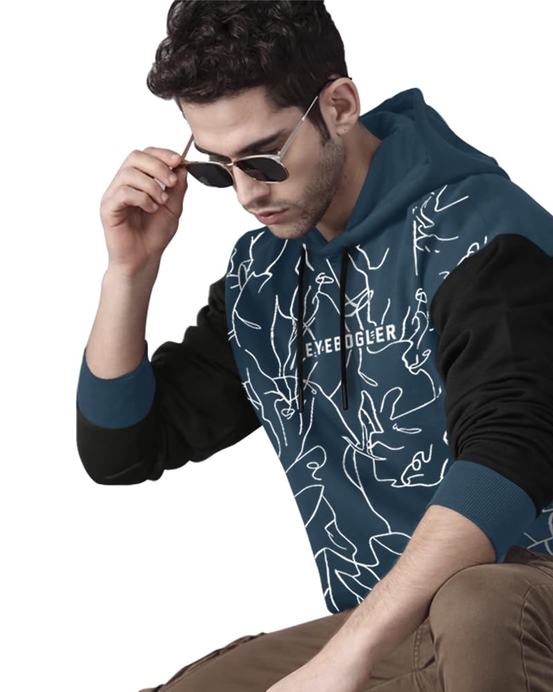 Noble Monk MenS Printed Cotton Blend Hooded Neck Sweatshirt | Full Sleeves | Casual Hoodie For Men