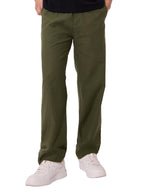 The Souled Store Solids: Olive Green Men and Boys Buttoned Straight Fit Cotton Linen Pants