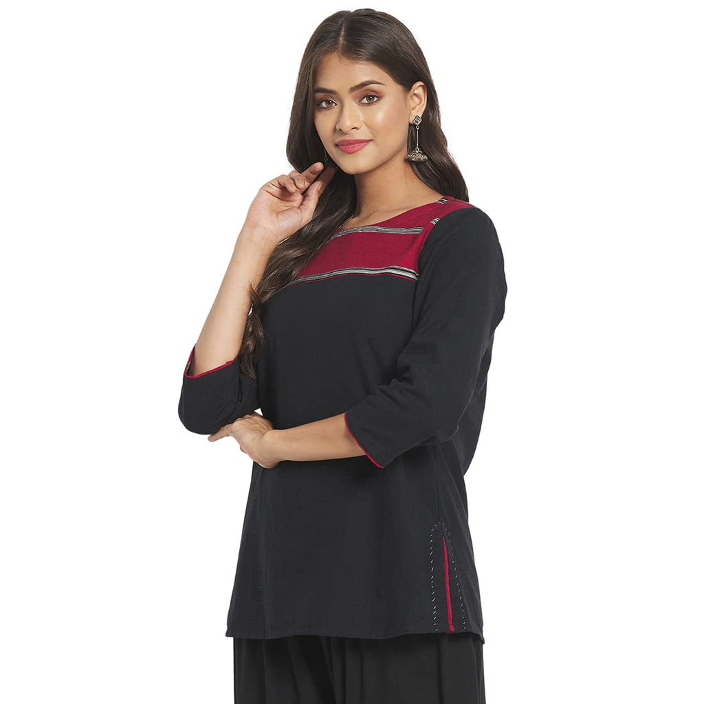 Fabindia Women Round Neck Kurta Short Cotton_Multicolour