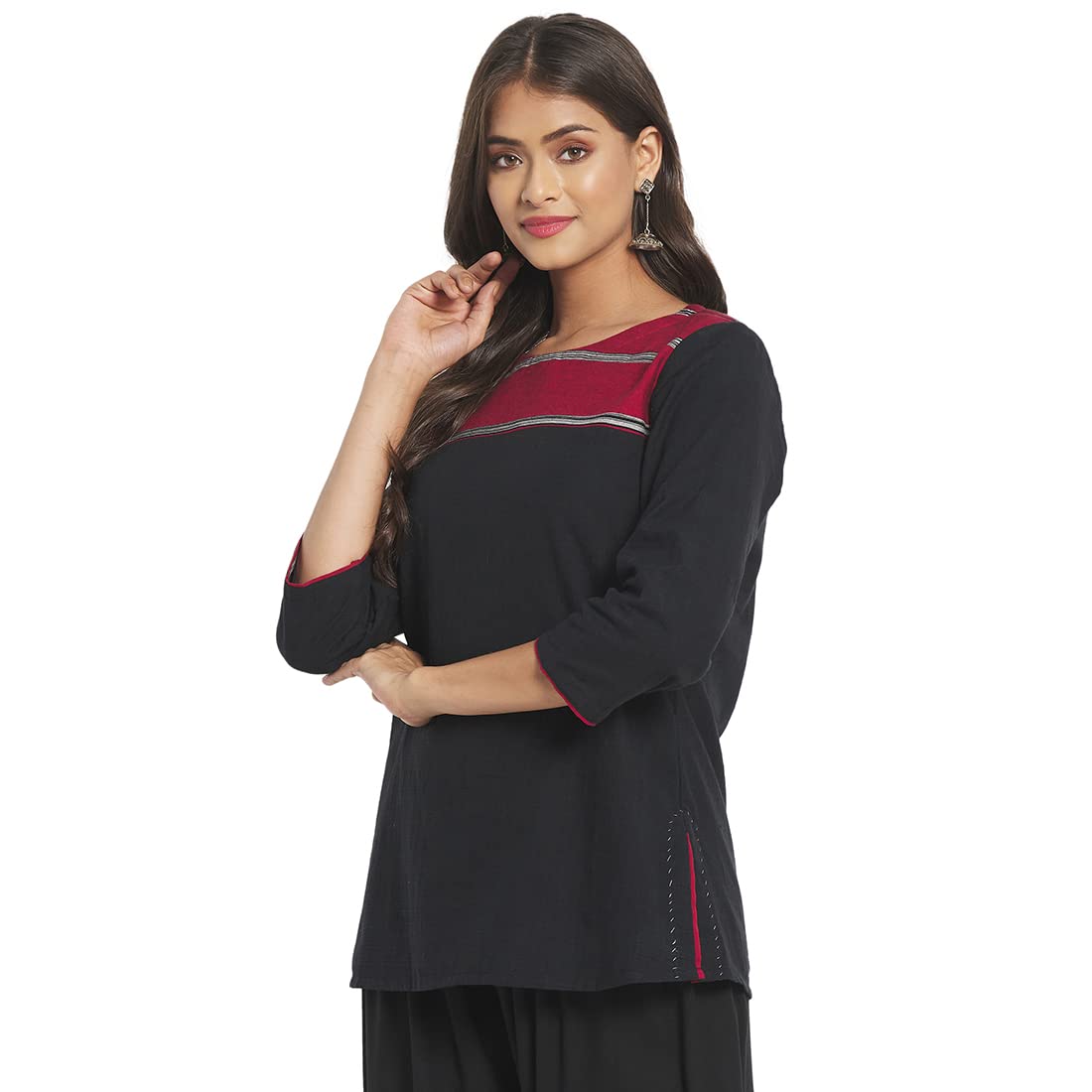 Fabindia Women Round Neck Kurta Short Cotton_Multicolour