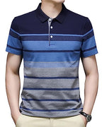 EYEBOGLER Mens Designer Half Sleeves Polo Neck Striped T-Shirt Blue