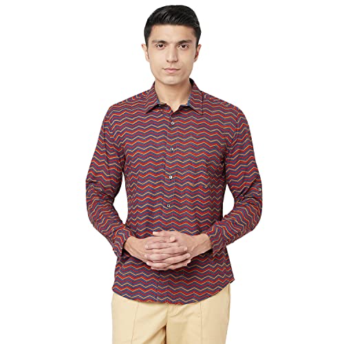 Fabindia MenS Printed Slim Shirt_Red M