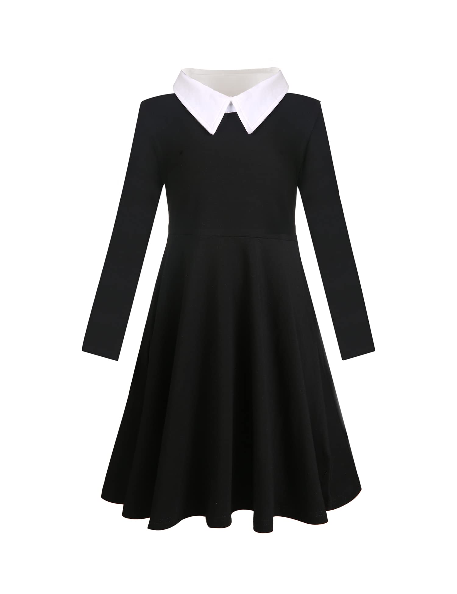 Jorssar Girls Black Halloween Peter Pan Collar Dress Clothes Kids Cotton Long Sleeve Twirly Dress Size 7 8 Years Old