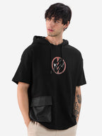 The Souled Store Official Marvel: Deadly Duo Men and Boys Short Sleeves Black Graphic Printed Cotton Oversized Fit Hooded T-Shir