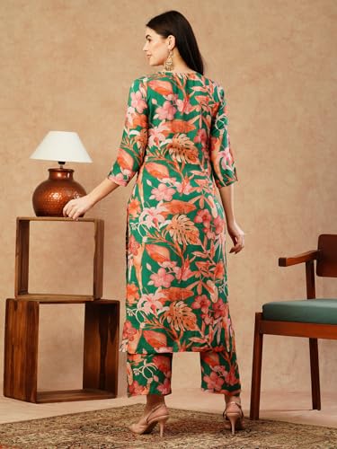 ANNI DESIGNER Womens Cotton Blend Straight Printed Kurta with Palazzo (Chinki Green-NW_4XL_Green_XXXX-Large)
