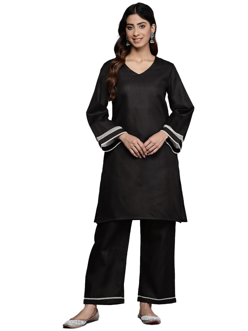 Varanga Women Black Lace Detailed Co-Ord Set - Stylish Outfit, Comfortable Fit, Lightweight Fabric, Modern Design, And Versatile