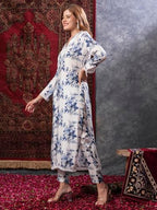 ANNI DESIGNER Womens Cotton Blend Straight Printed Kurta with Pant (Pivar White_M_White_Medium)
