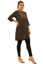Soch Womens Black Cotton Floral Printed Short Kurta With Sequins