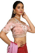 Soch Womens Peach Organza Embellished Blouse With Sequins