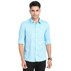 Turtle Men Pure Linen Regular Fit Solid Sky Blue Formal Shirt