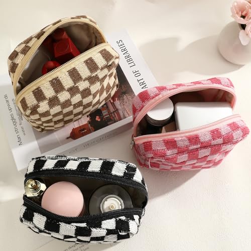 LYDZTION 4 PCS Checkered Makeup Bag Cosmetic Bag for Women Checkered Pouch Plaid Makeup Bag for Women Small Makeup Bag Storage B