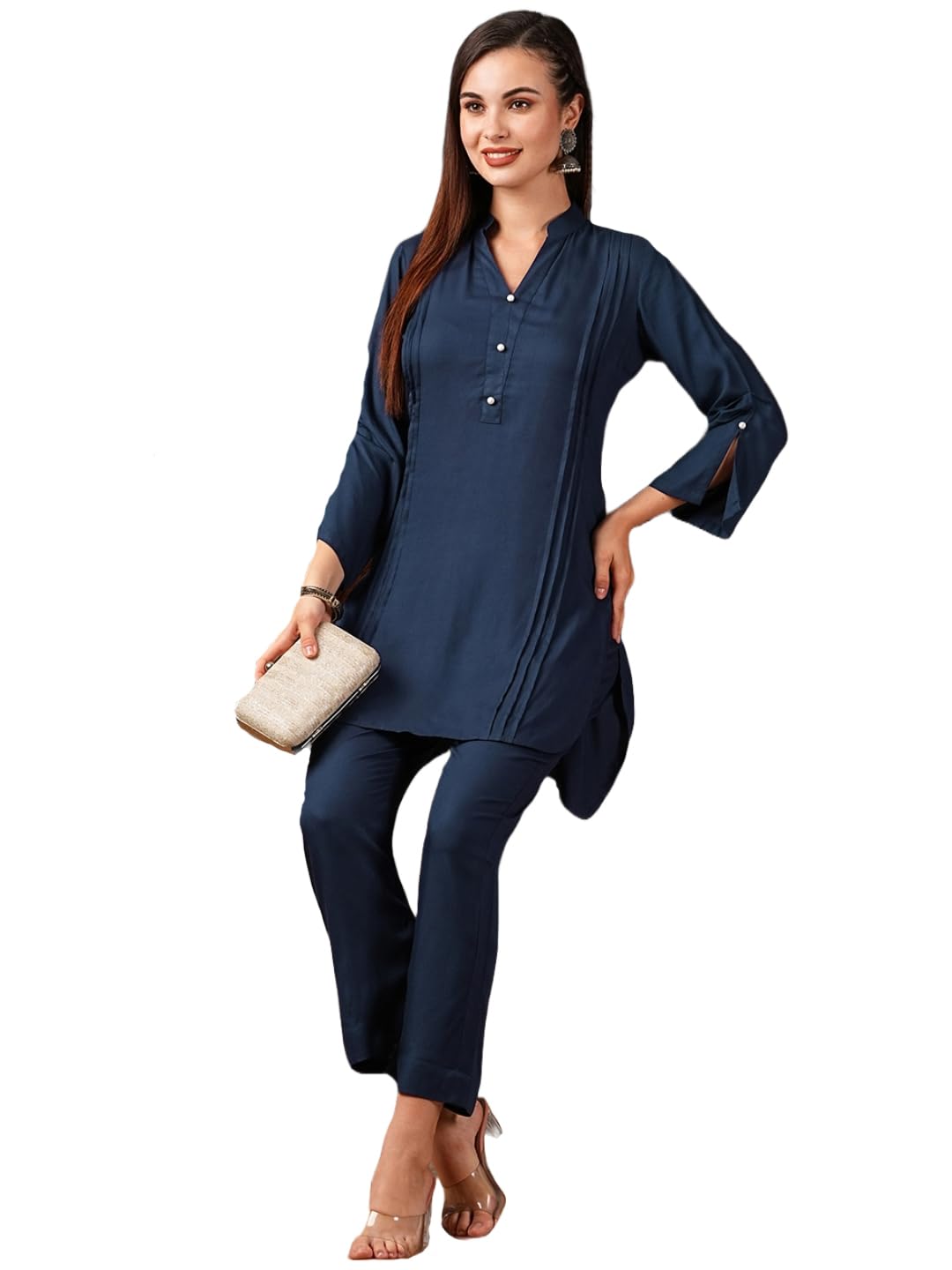 ANNI DESIGNER Womens Cotton Blend Solid Ethnic Co-ord Set (Gigi Blue-NW_L_Blue_Large)