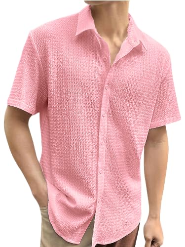 Tee Projekt Mens Popcorn Shirt Texture Pattern Mens Casual Shirt Half Sleeves Goa Beach Summer Shirt Pink