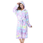 RONGTAI Womens Robes Plush Fleece Print Star Hooded Bathrobe Thick Nightgown with Pockets Fluffy Sleepwear XX-Large