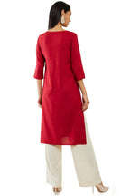 Soch Women Maroon Rayon Embroidered Kurta