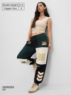 The Souled Store Wanderers Whimsy Women and Girls Drawstringed Green Graphic Printed Baggy Fit Cotton Joggers