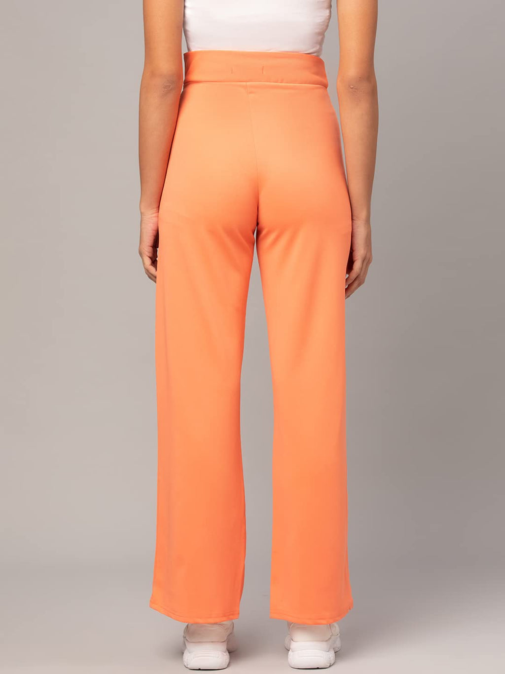 Kotty Womens High Rise Regular Solid Trousers Light Orange