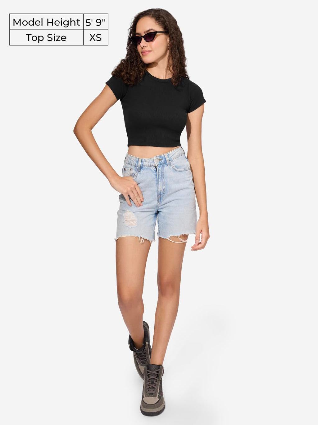 The Souled Store Solids: Jet Black Women and Girls Short Sleeves Round Neck Slim Fit Cropped Tops