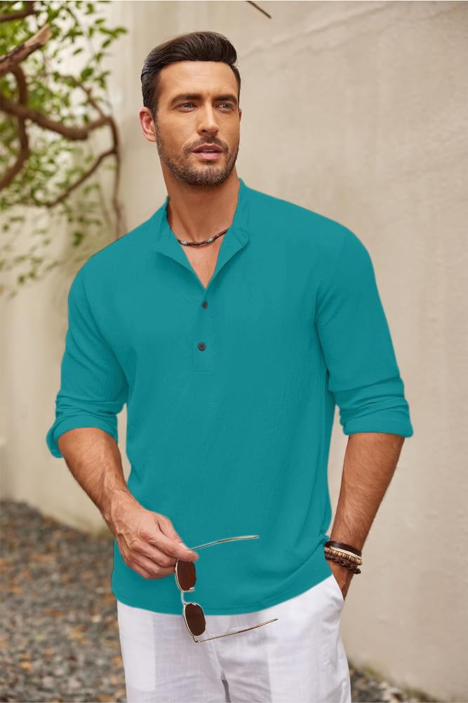 Zartha Mens Regular Fit Solid Cotton Blend Straight Kurta Rama